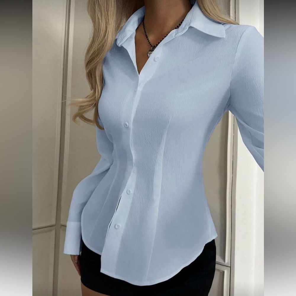 🤍 Light Blue Button-Down Blouse | Tailored Fit